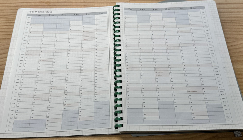 カットしたルーズリーフをノートに合わせて調整している様子