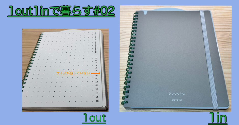 下敷きを切ってサイズ調整した様子と新旧ノートの比較